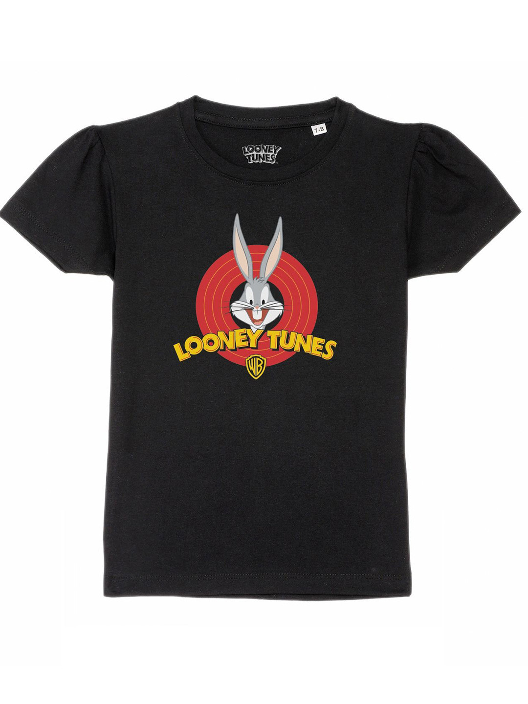 Looney Tunes by Wear Your Mind Girls Black Bugs Bunny Printed Puff Sleeves T-shirt