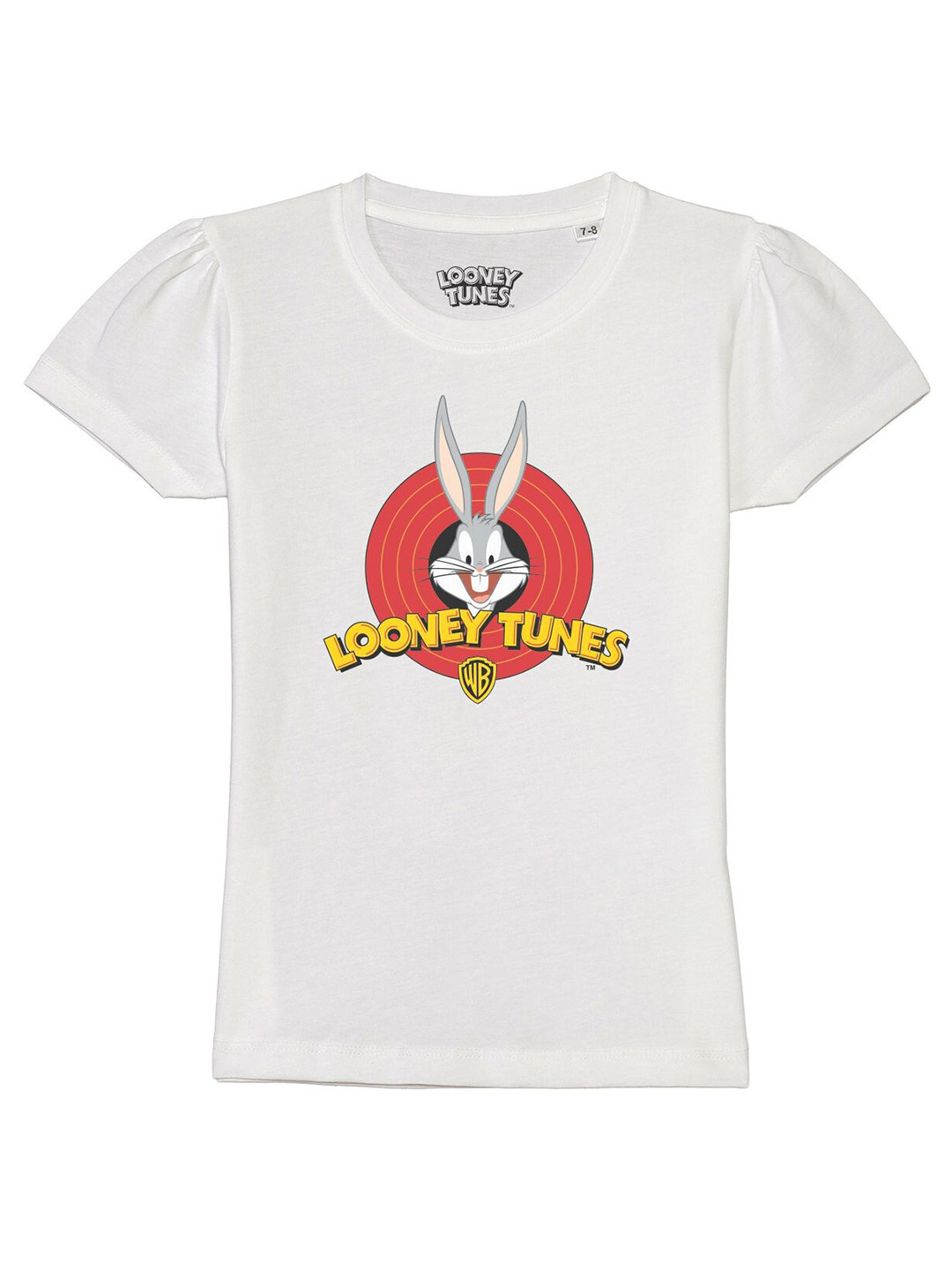 Looney Tunes by Wear Your Mind Girls White & Red Looney Tunes Printed Puff Sleeves Raw Edge T-shirt