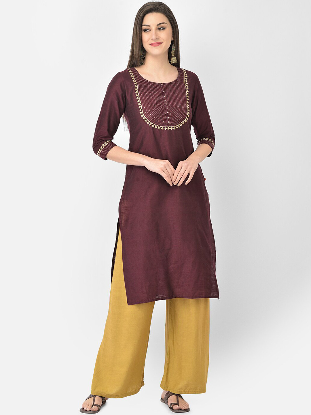 Span Women Purple Embroidered Thread Work Kurta