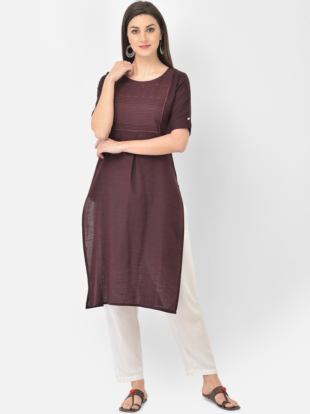 Span Women Purple Embroidered Thread Work Kurta