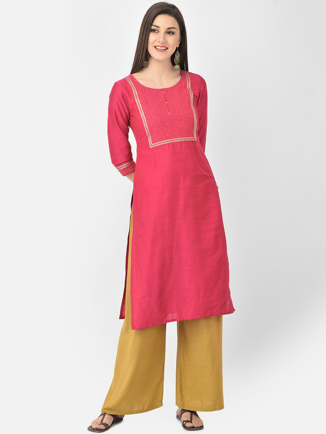 Span Women Pink Embroidered Thread Work Kurta