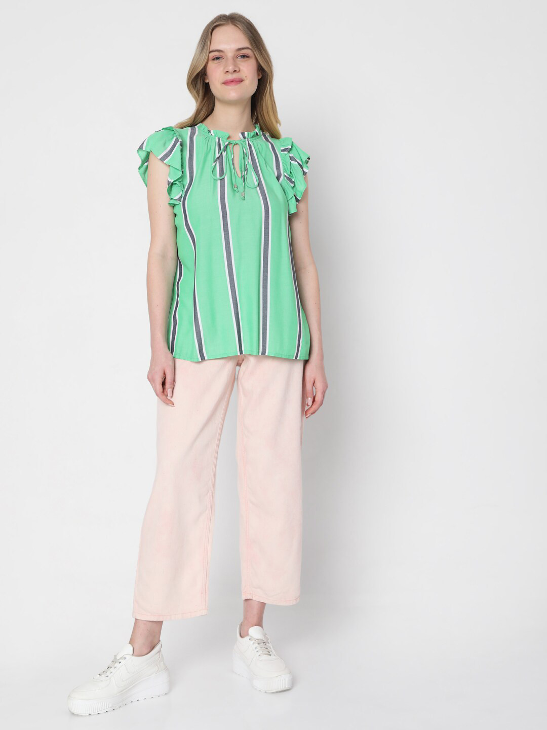 Vero Moda Striped Flutter Sleeve Top