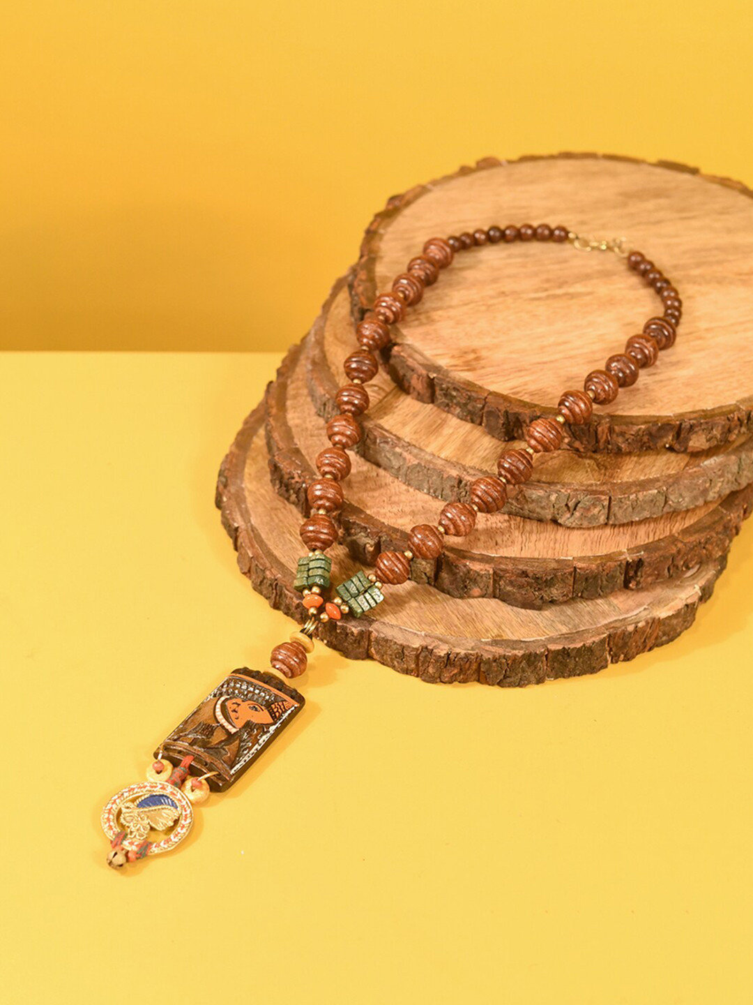 AAKRITI ART CREATIONS Brown & Yellow Brass Beaded Charm Chain