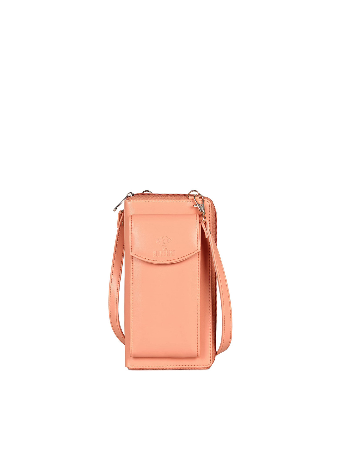 THE CLOWNFISH Siona Peach-Coloured Leather Two Fold Wallet with Front Mobile Pocket