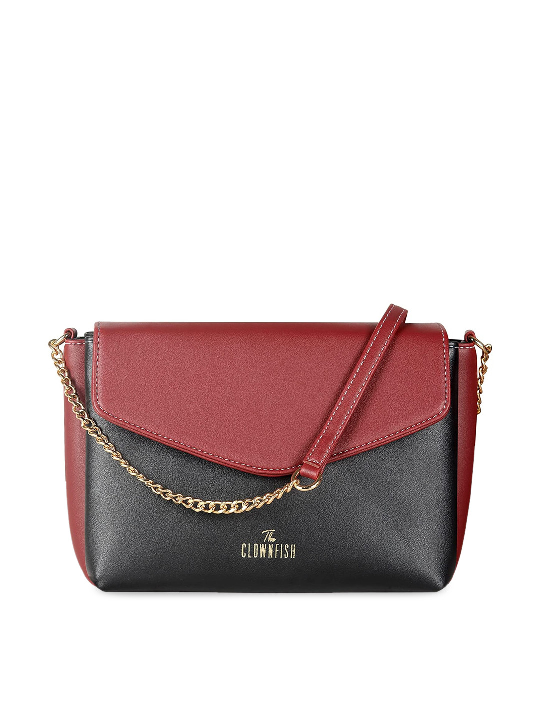 THE CLOWNFISH Annabelle Maroon Colourblocked Leather Structured Sling Bag