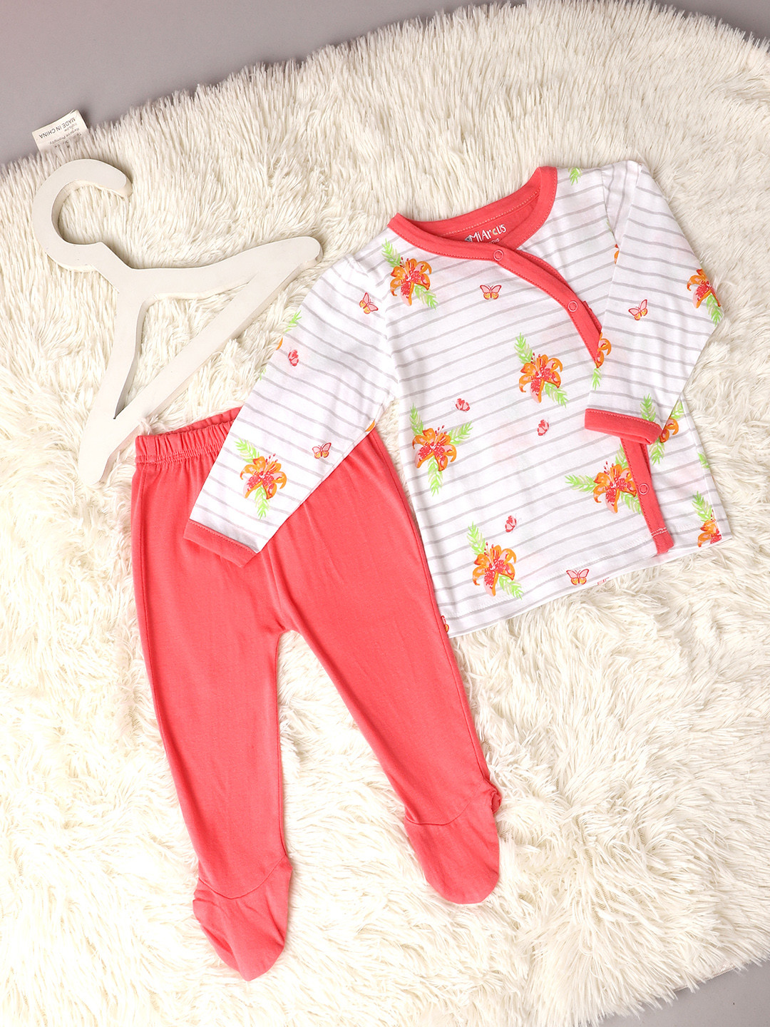 MiArcus Girls Pink & White Floral Print Full Sleeve Bambino Set