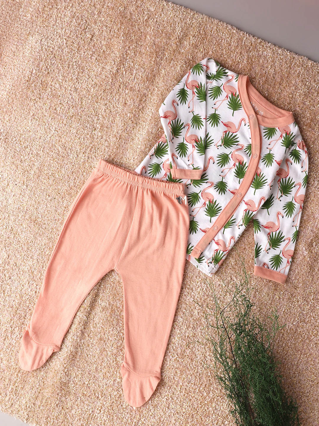 MiArcus Peach Coloured Flamingo Print Full Sleeve Bambino Set