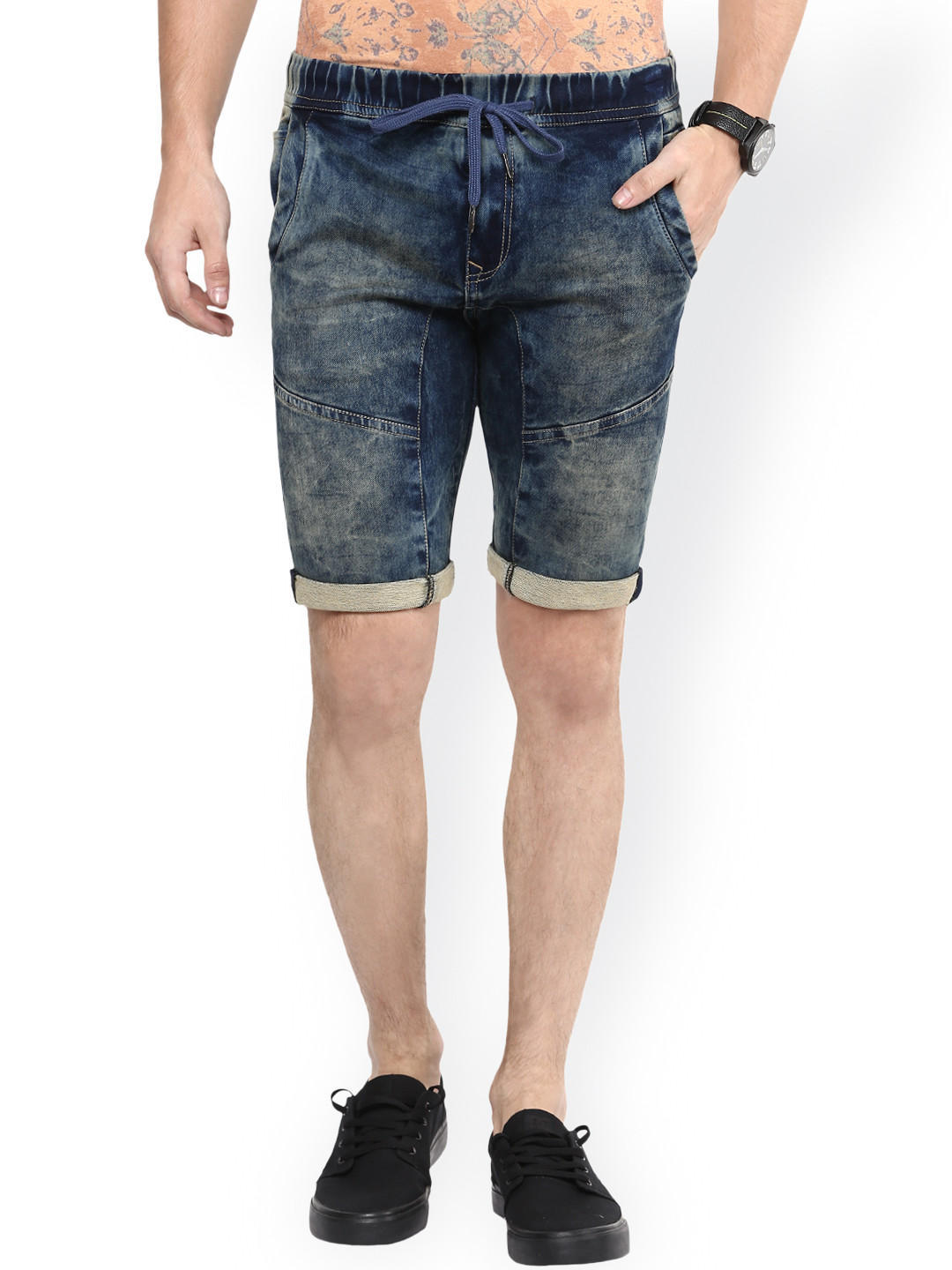 Buy Mufti Men Blue Washed Denim Shorts 