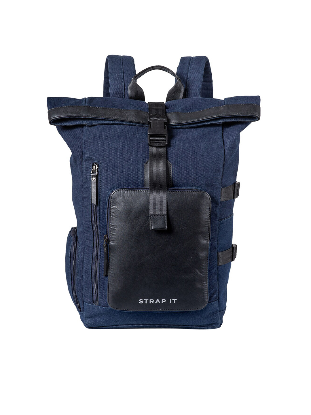 STRAP IT Unisex Navy Blue & Black Contrast Detail Backpack with Shoe Pocket