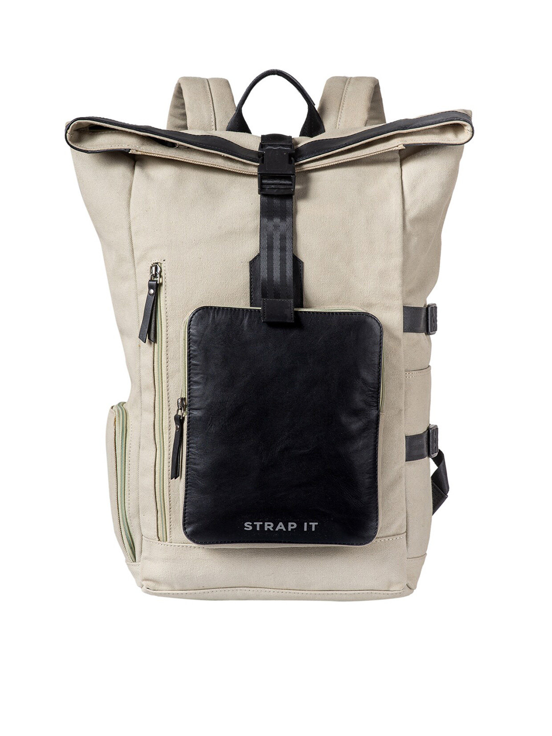 STRAP IT Unisex Off White & Black Contrast Detail Backpack with Shoe Pocket