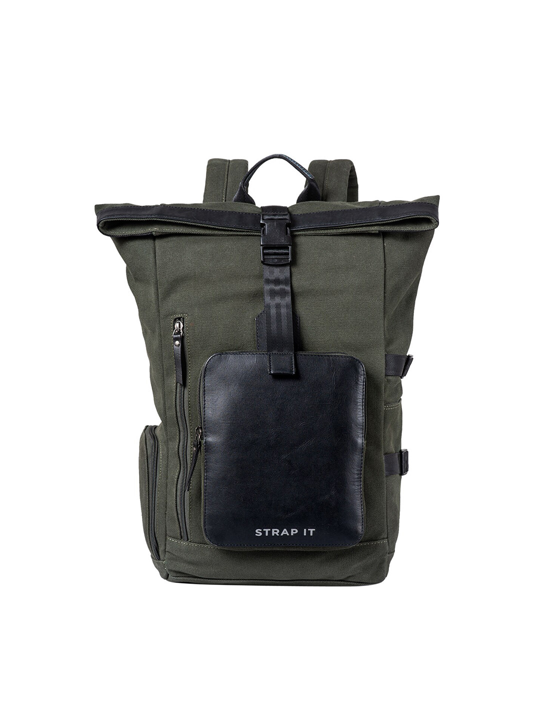 STRAP IT Unisex Olive Green & Black Contrast Detail Backpack with Shoe Pocket