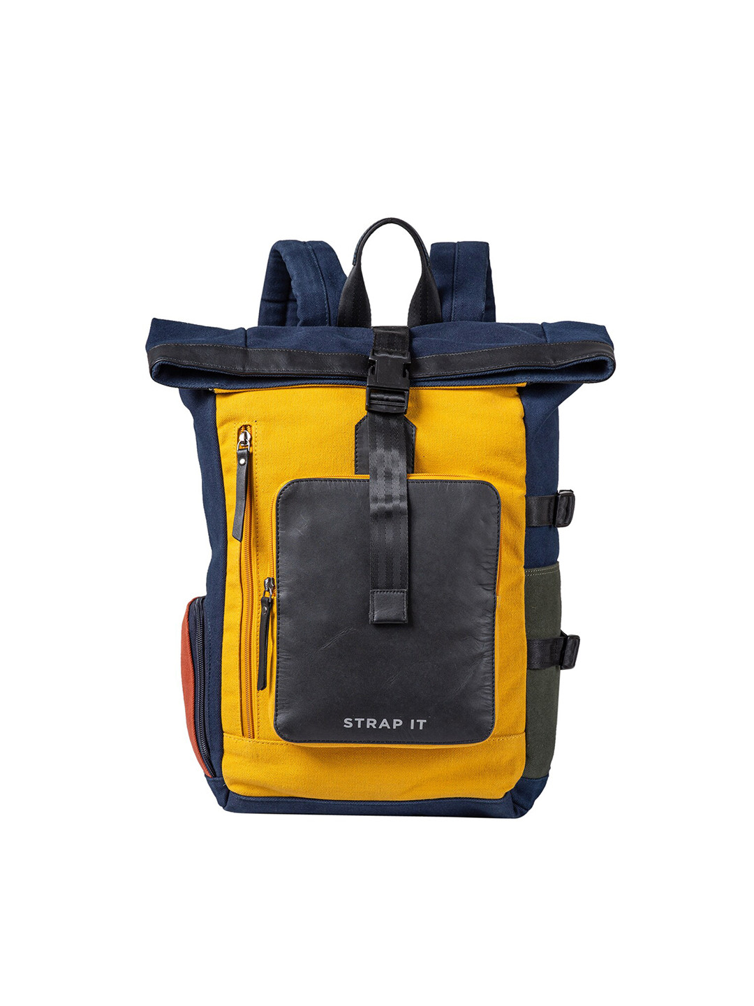 STRAP IT Unisex Mustard & Navy Blue Contrast Detail Backpack with Shoe Pocket