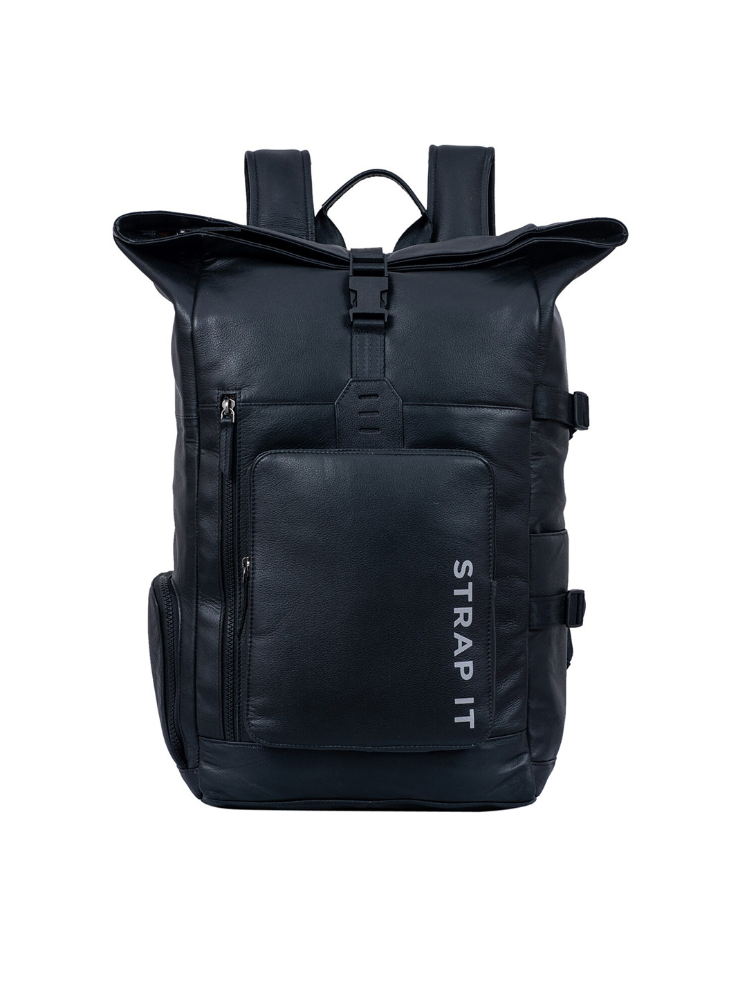 STRAP IT Black Leather Laptop Backpack With Shoe Pocket