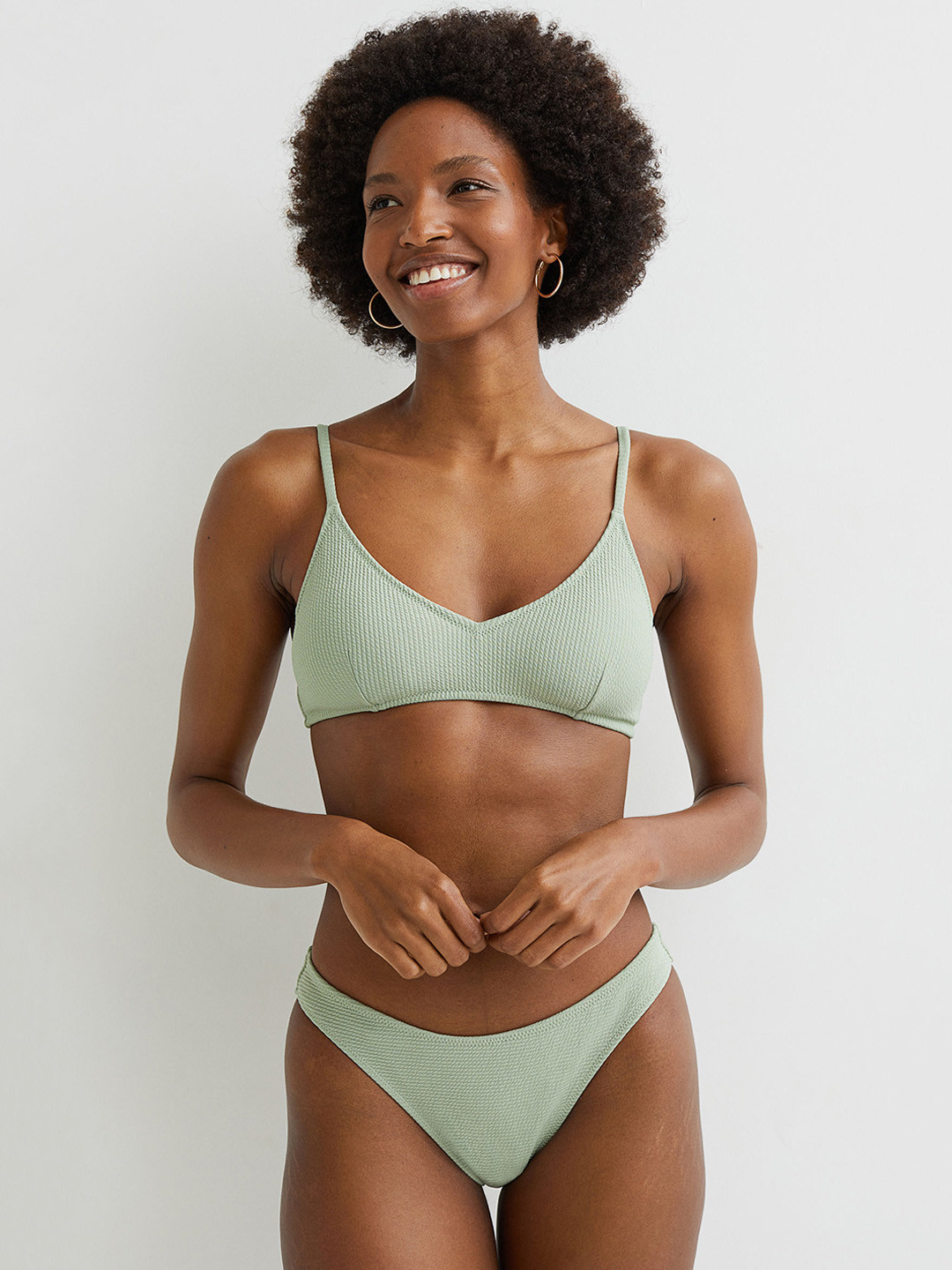 H&M Women Sea Green Solid Bikini Bottoms