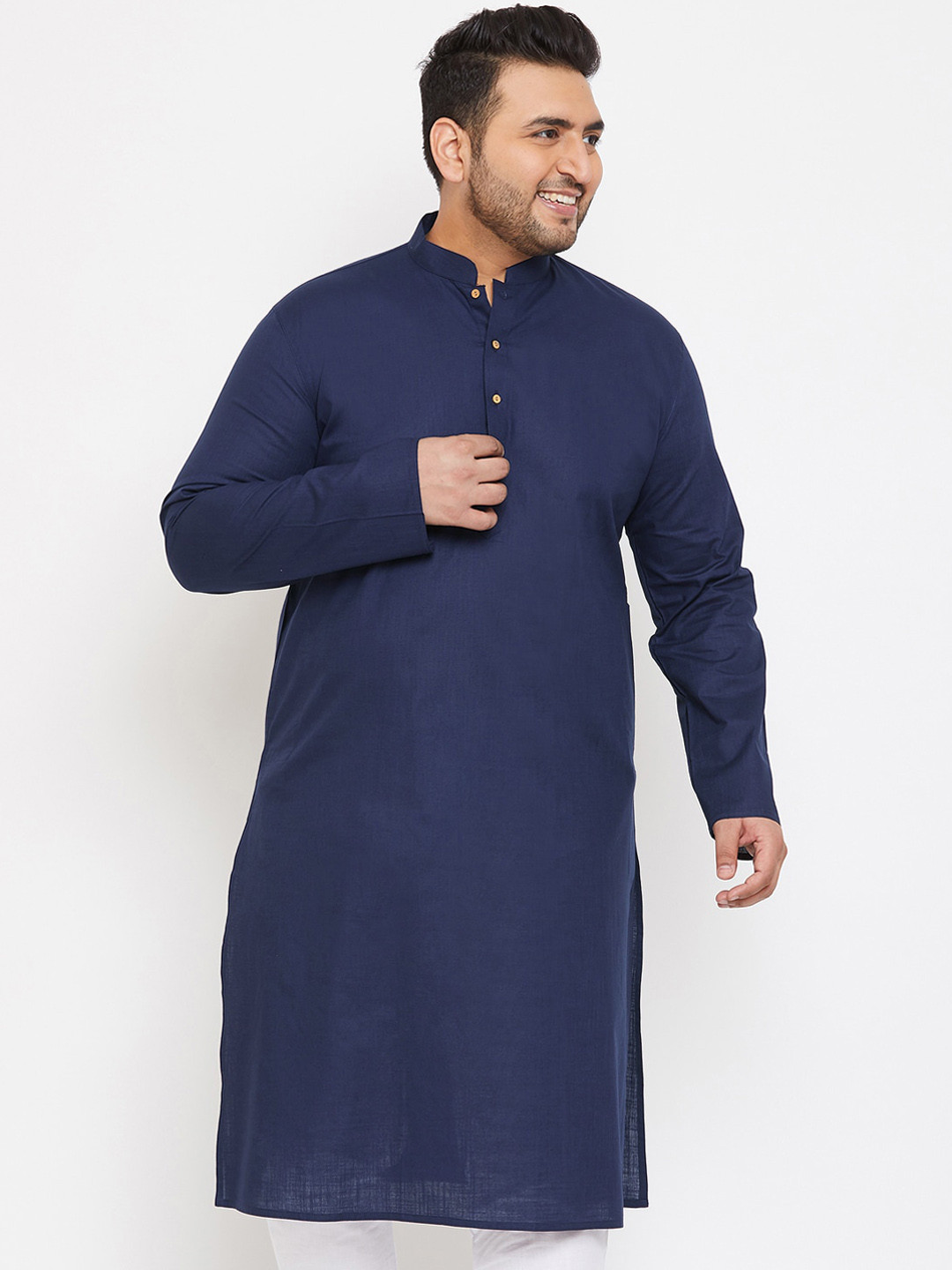 VASTRAMAY Plus Size Men Navy Blue Kurta