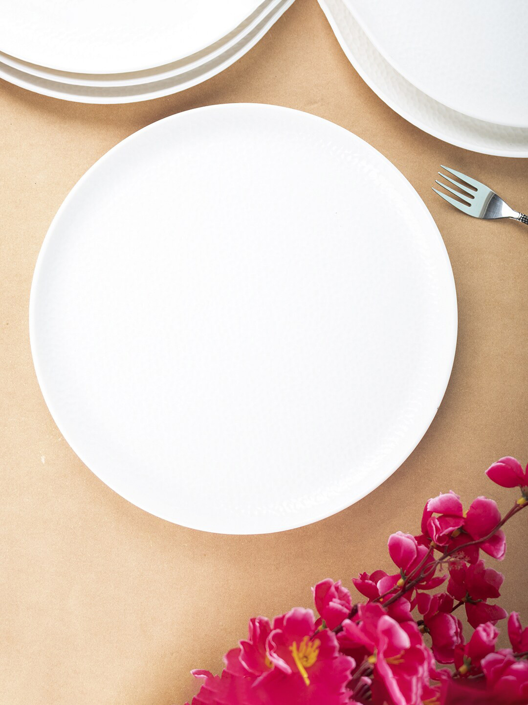 MARKET99 White Set of 6 Solid Handcrafted Melamine Glossy Dinner Set