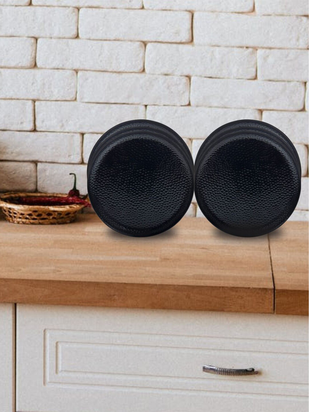 MARKET99 Black Set of 6 Handcrafted and Hand Painted Melamine Matte Plates