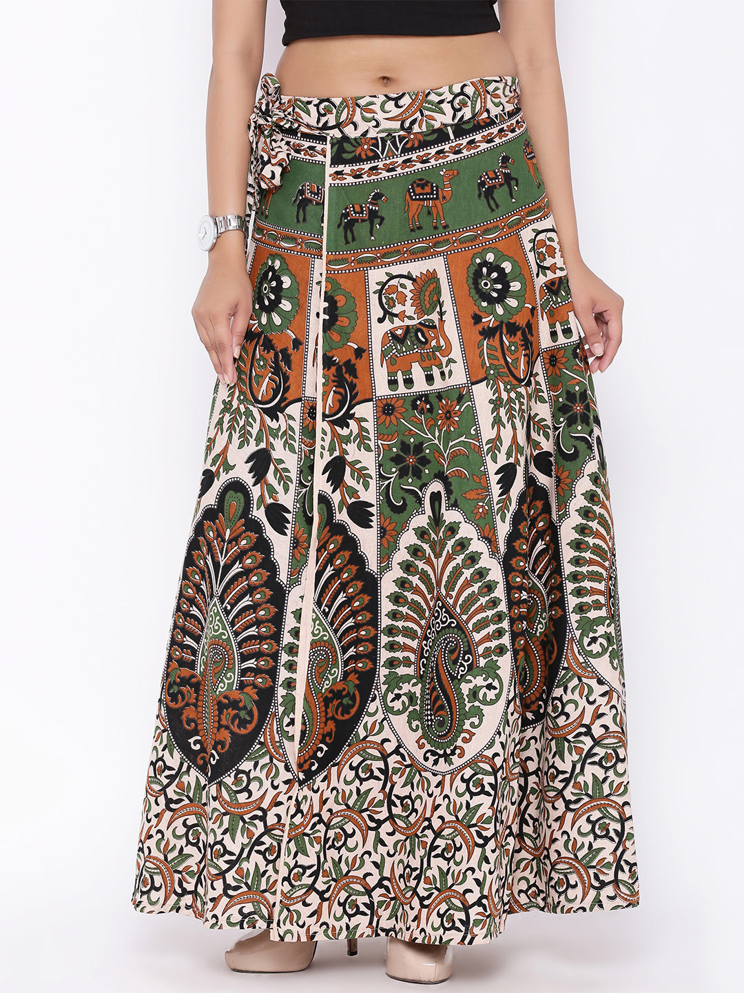 Green Ethnic Print Wrap Around 