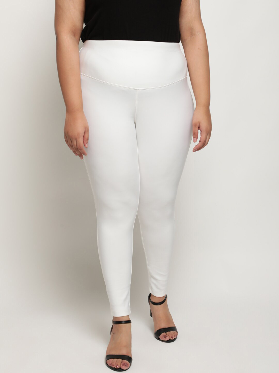 Amydus Women Plus Size White Tummy Tucker Jeggings