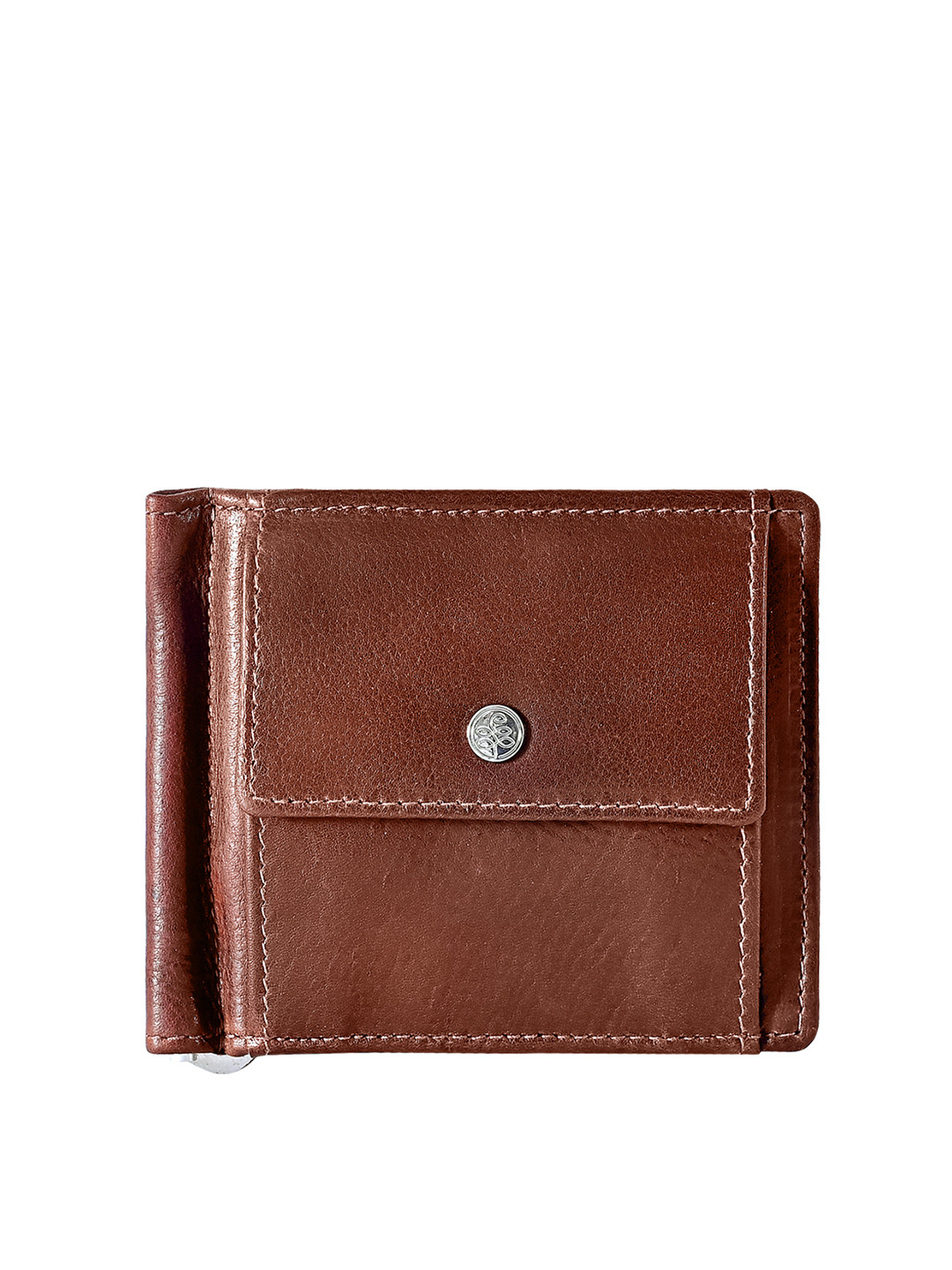 Eske Men Tan Leather Card Holder With Front Flap Coin Pocket