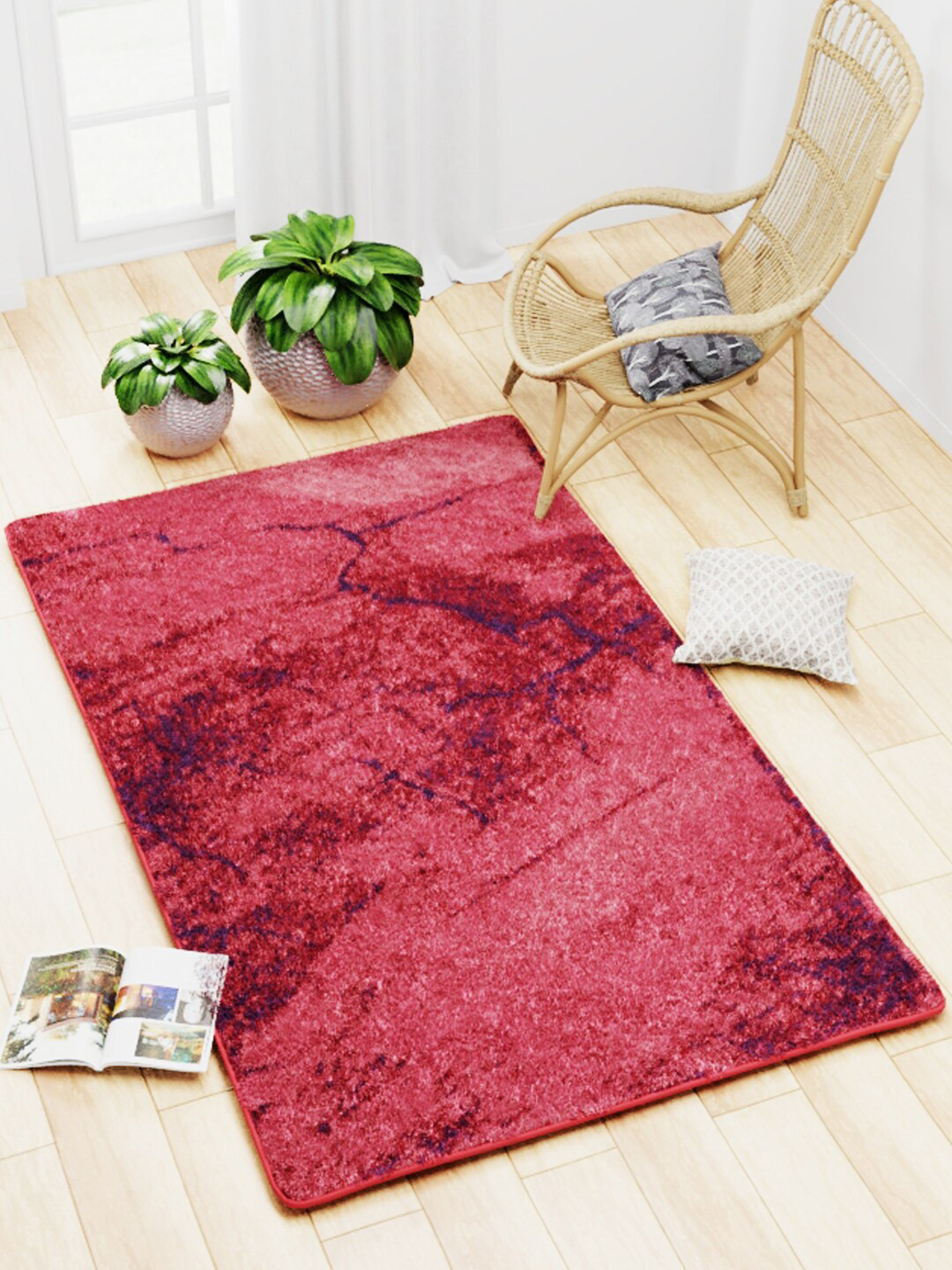 BIANCA Red Soft Fluffy Anti-Skid Rubber Back Carpet