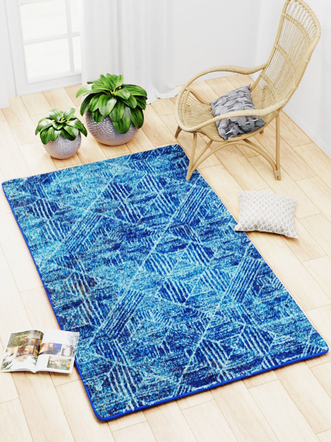 BIANCA Blue Printed Soft-Fluffy Anti-Skid Carpets