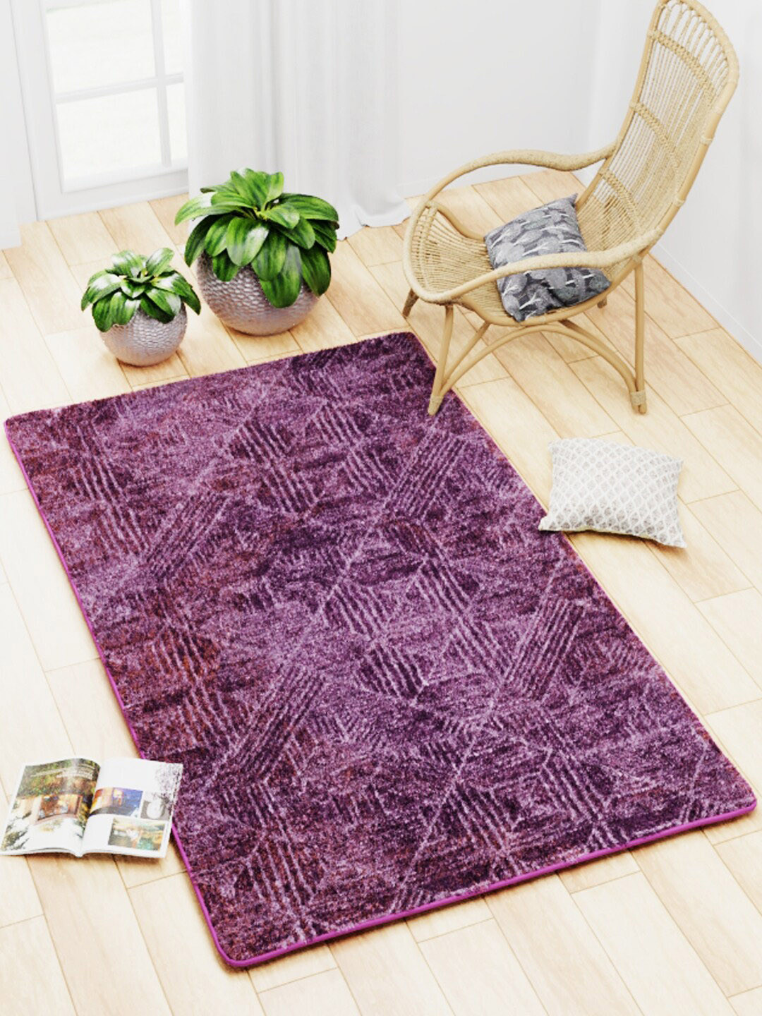 BIANCA Purple Printed Anti-Skid Carpet With Non-Slip Rubber Backing