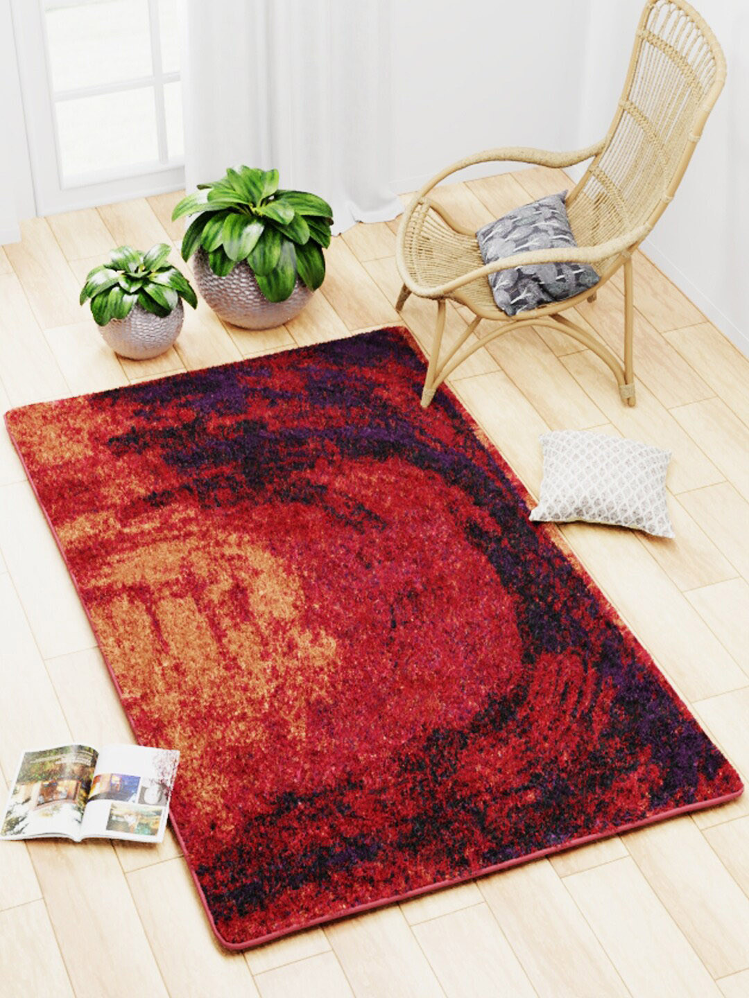 BIANCA Red & Orange Abstract Printed Anti-Skid Rubber Backing Carpet