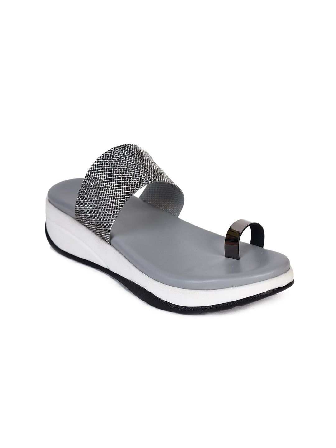 Ajanta Women Silver-Toned Textured One Toe Flats