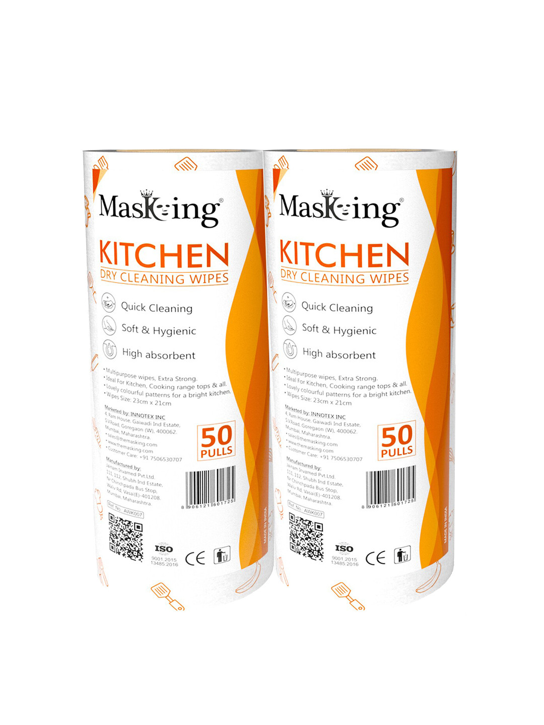 MasKing Set of 2 Kitchen Dry Cleaning Wipes Rolls - 50 Pull each