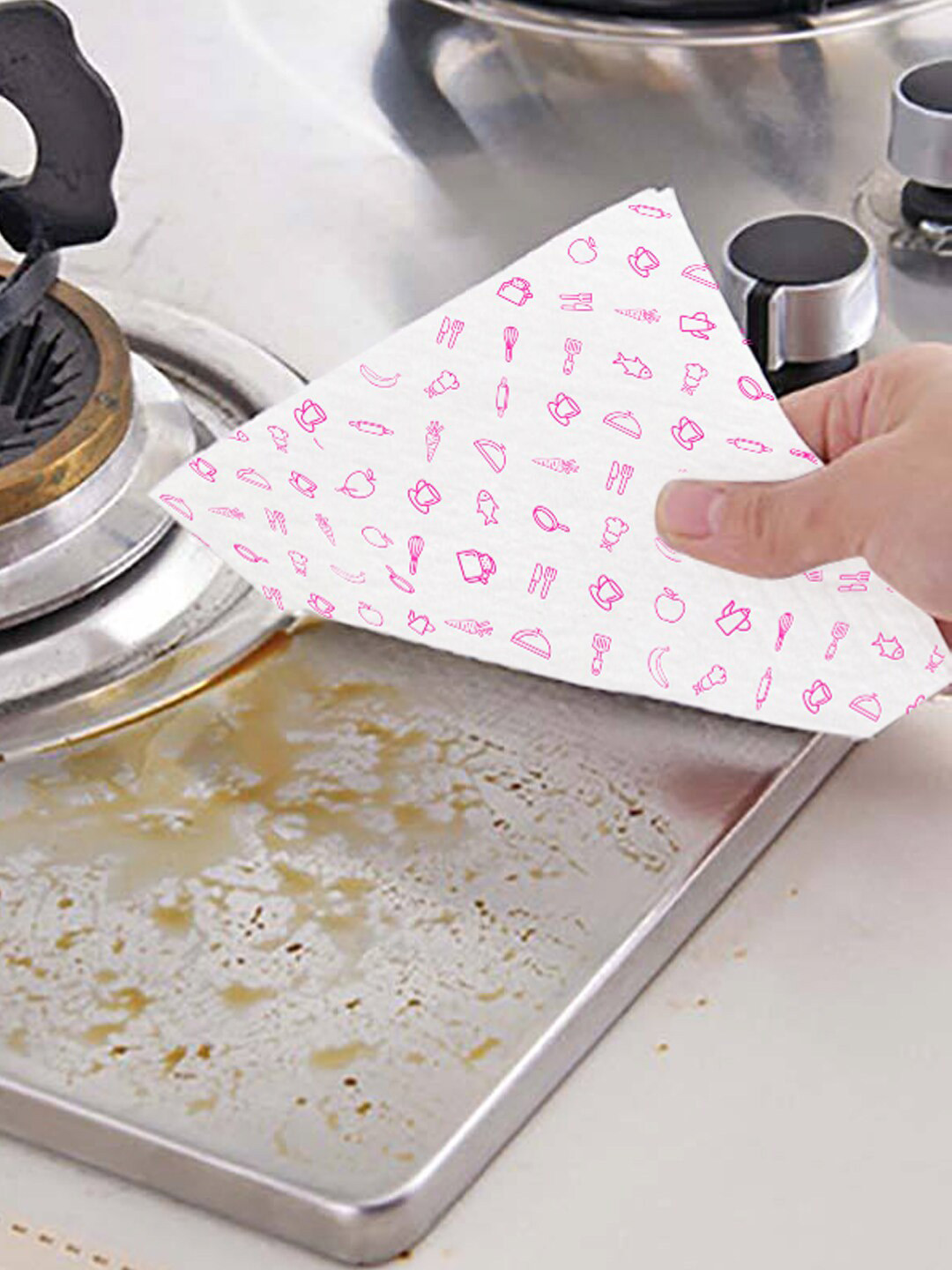 MasKing Pink Kitchen Dry Cleaning Reusable Washable Roll Wipes - 50 Pulls