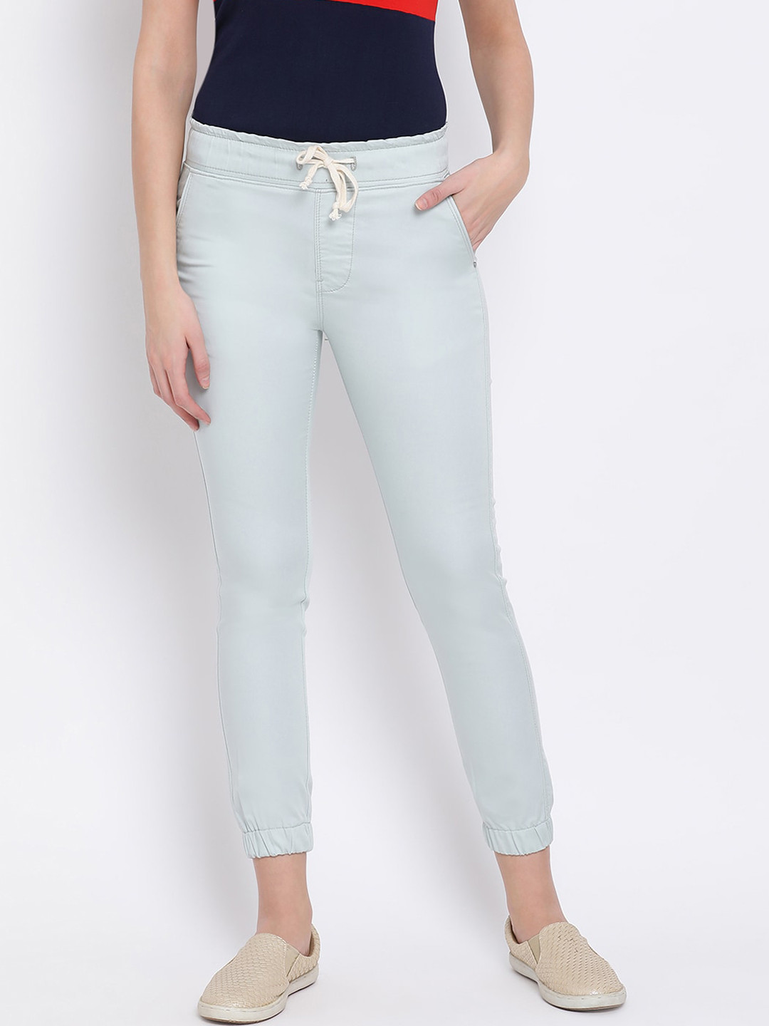 Code 61 Women Teal Jogger Clean Look Stretchable Jeans