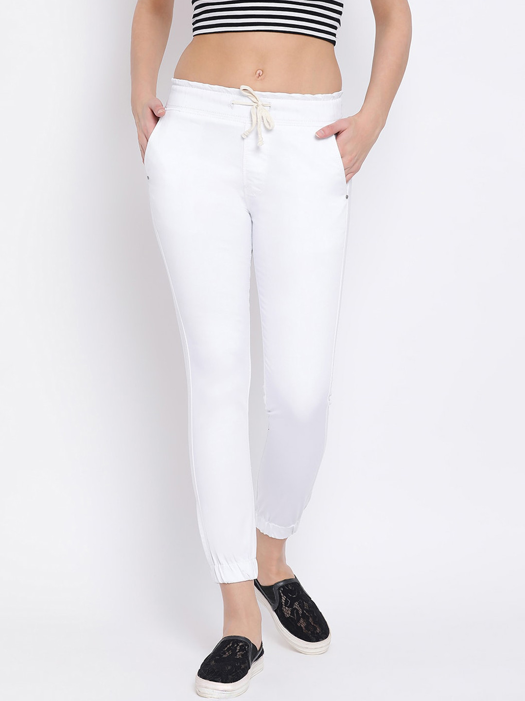 Code 61 Women White Jogger Low Distress Heavy Fade Stretchable Jeans