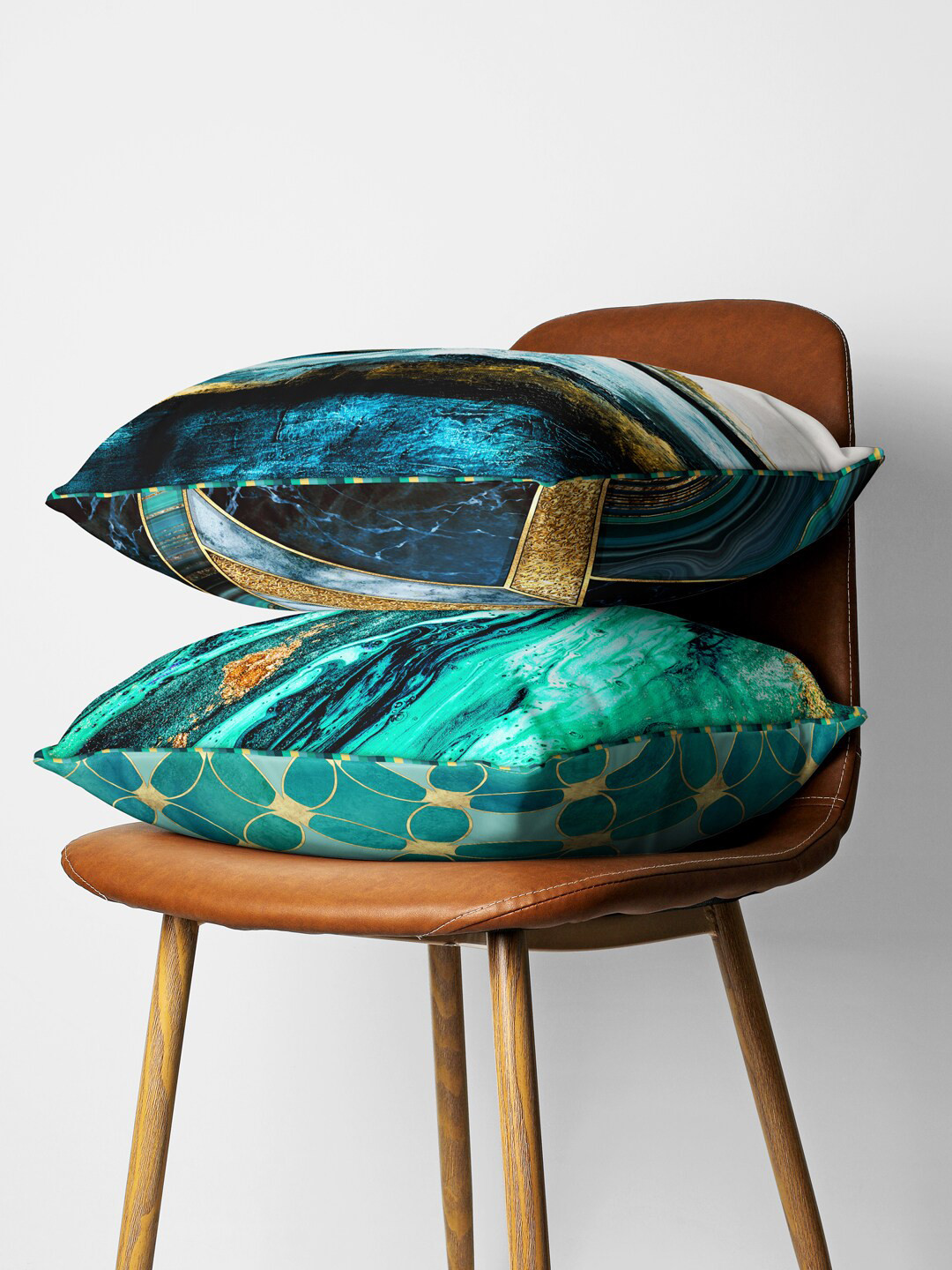 BIANCA Teal & Multi Color Set Of 2 Abstract Printed Square Cushion Covers