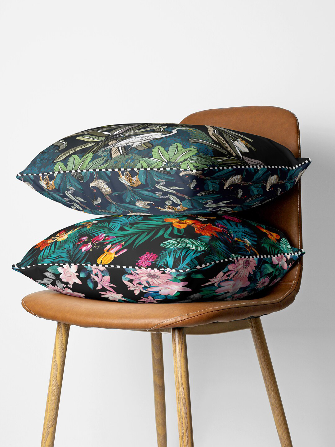 BIANCA Black & Multi Color Set Of 2 Floral Printed Square Cushion Covers