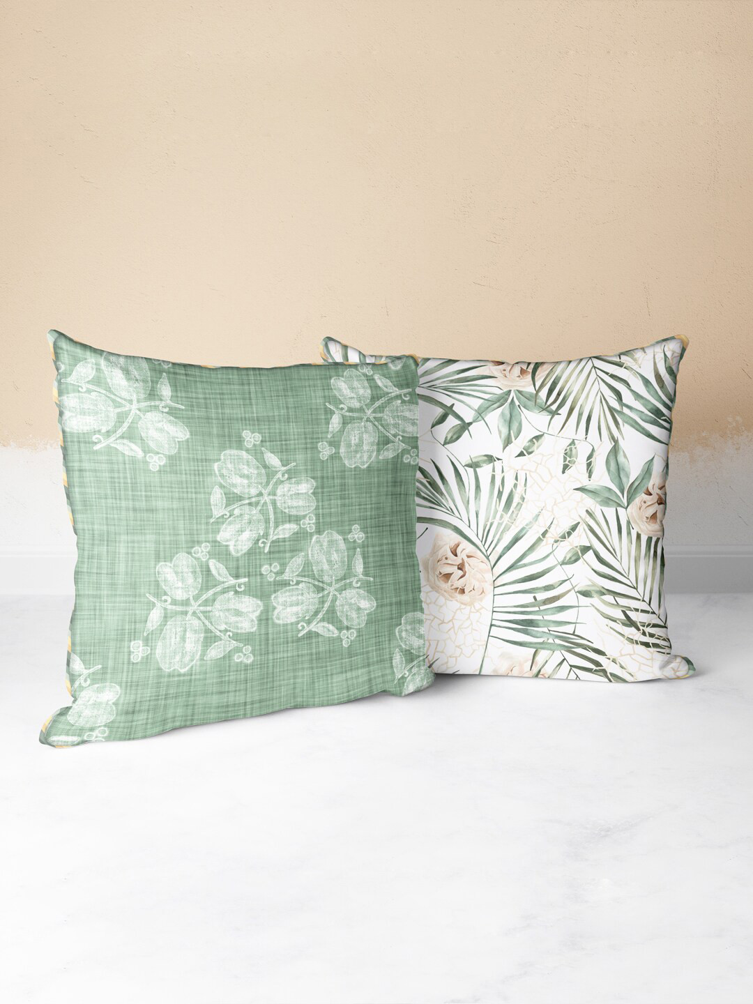 BIANCA Sage Green & White Set of 2 Floral Square Cushion Covers
