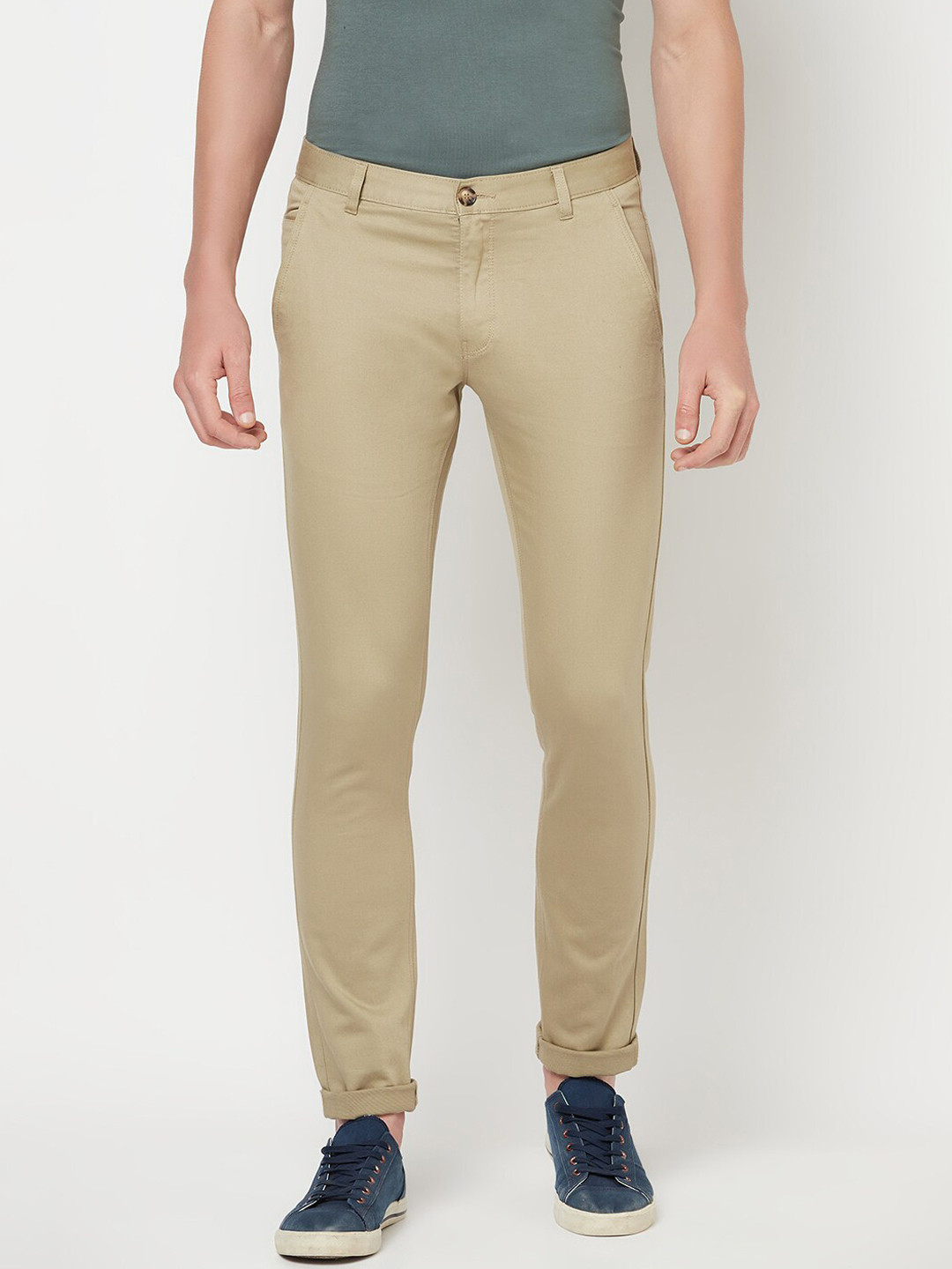 Octave Men Cream Regular Fit Solid Trousers