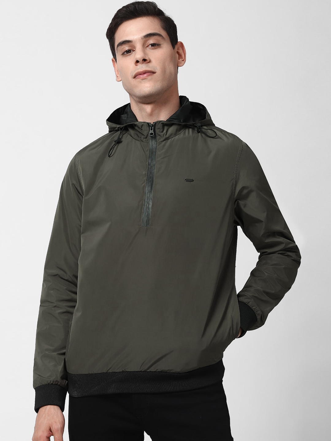 Buy Peter England Casuals Men Olive Green Hooded Tailored Jacket