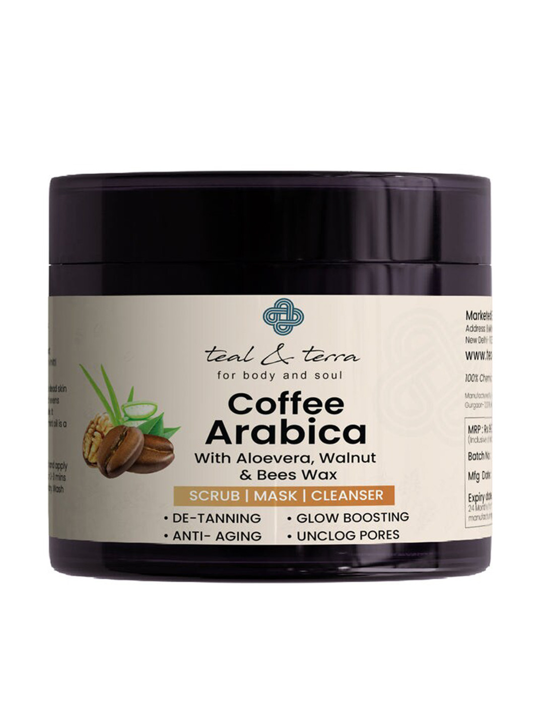 teal & terra Coffee Arabica Face Scrub with Alovera-Walnut & Bees Wax 100 g