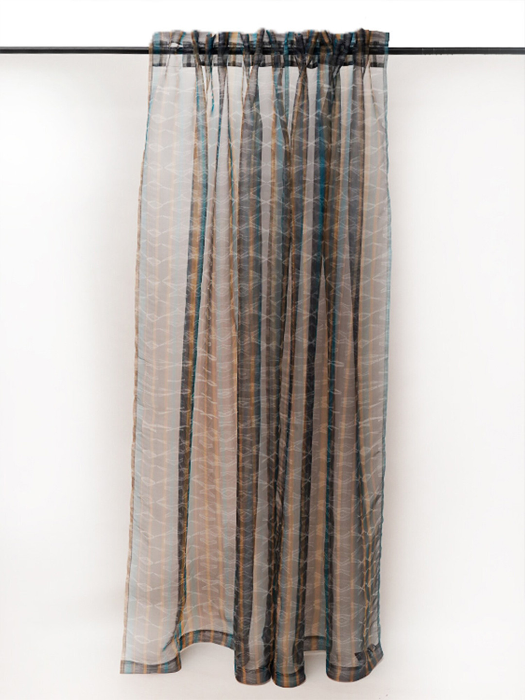 ZEBA Grey & Blue Striped Sheer Door & Window Curtain