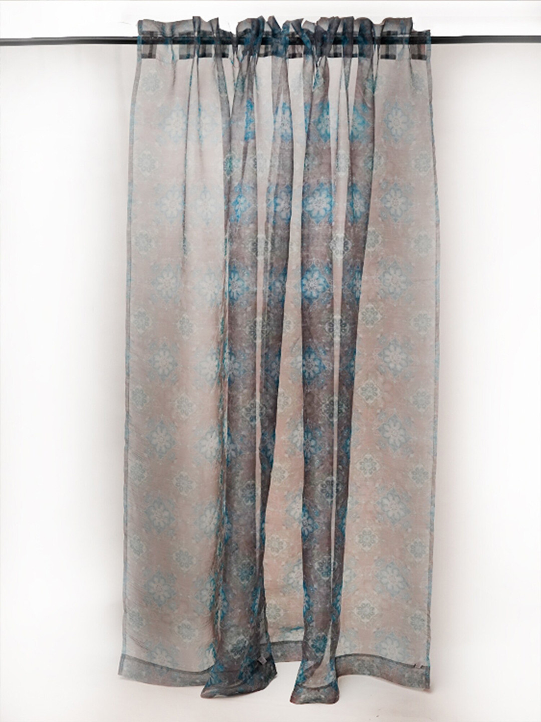 ZEBA Grey & Blue Ethnic Motifs Sheer Door & Widow Curtains