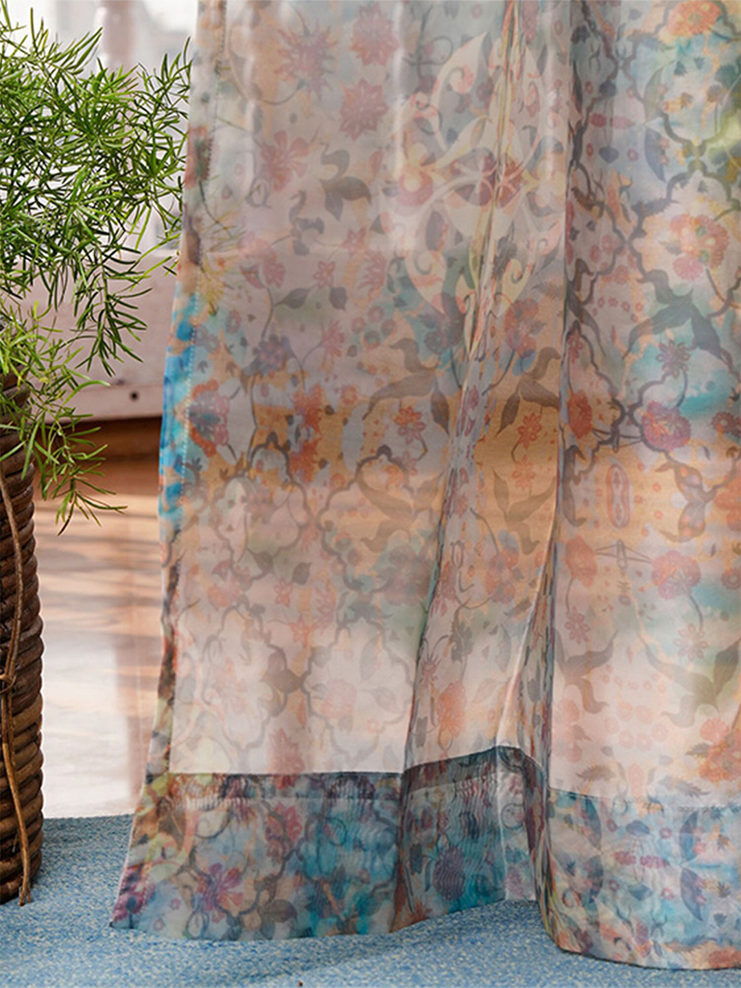 ZEBA Pink Floral Printed Sheer Door Curtain
