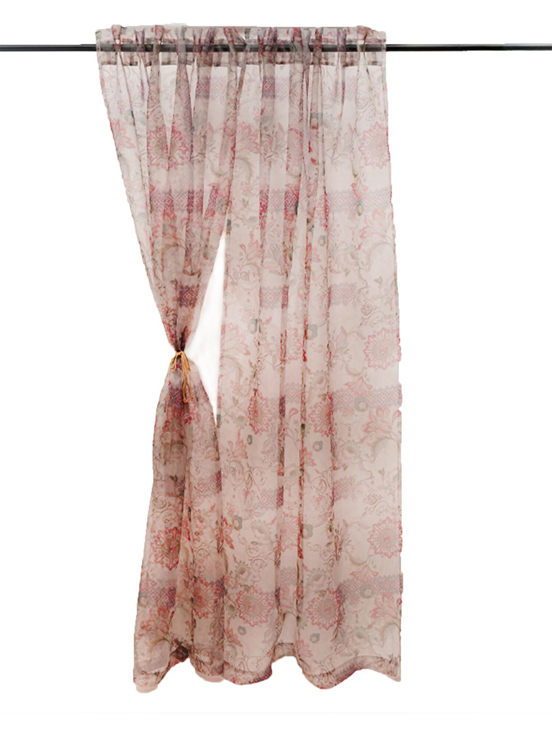 ZEBA Beige & Red Floral Printed Sheer Door Curtains