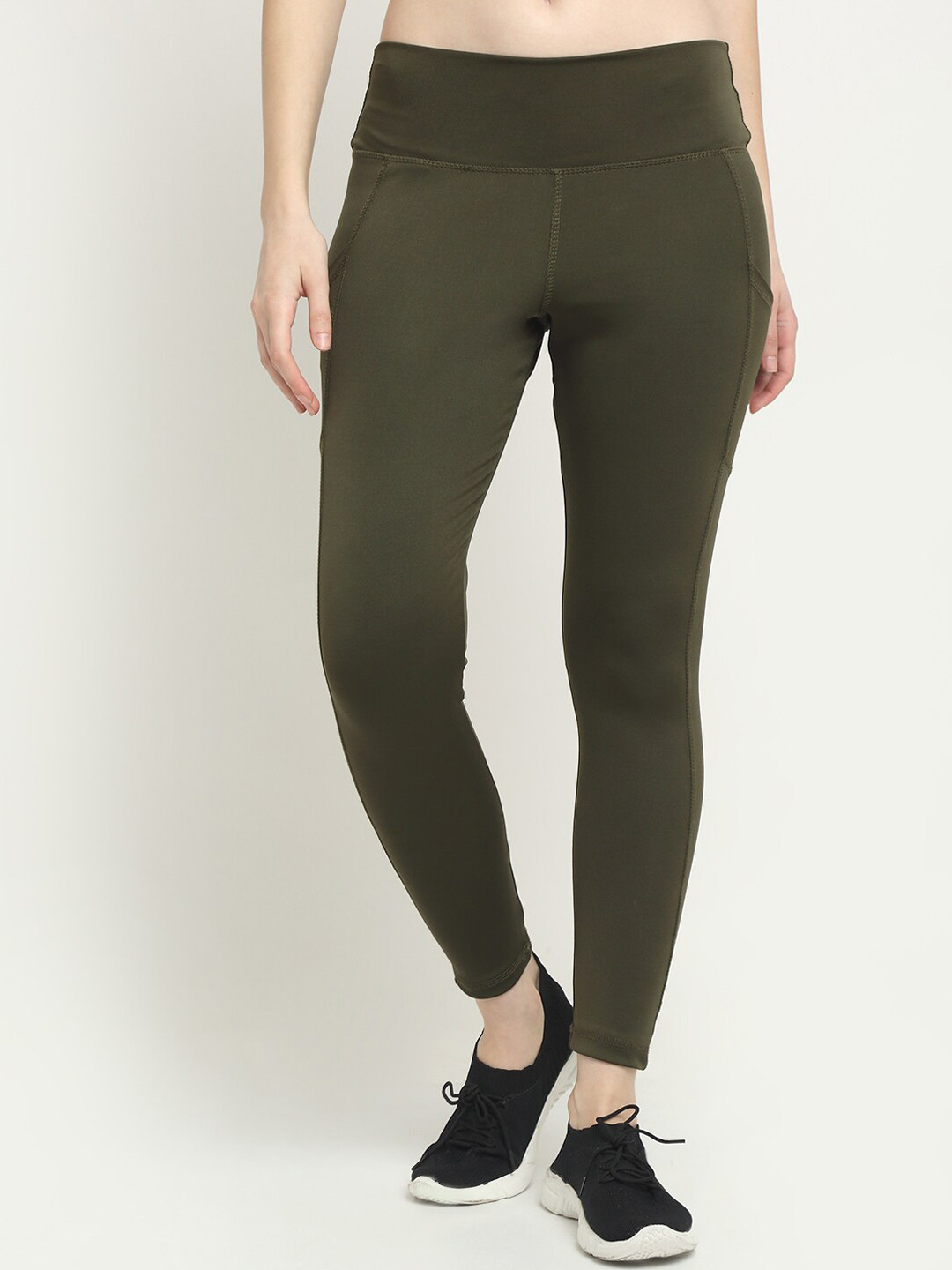 EVERDION Women Olive Green Coloured Solid Slim-Fit Tights