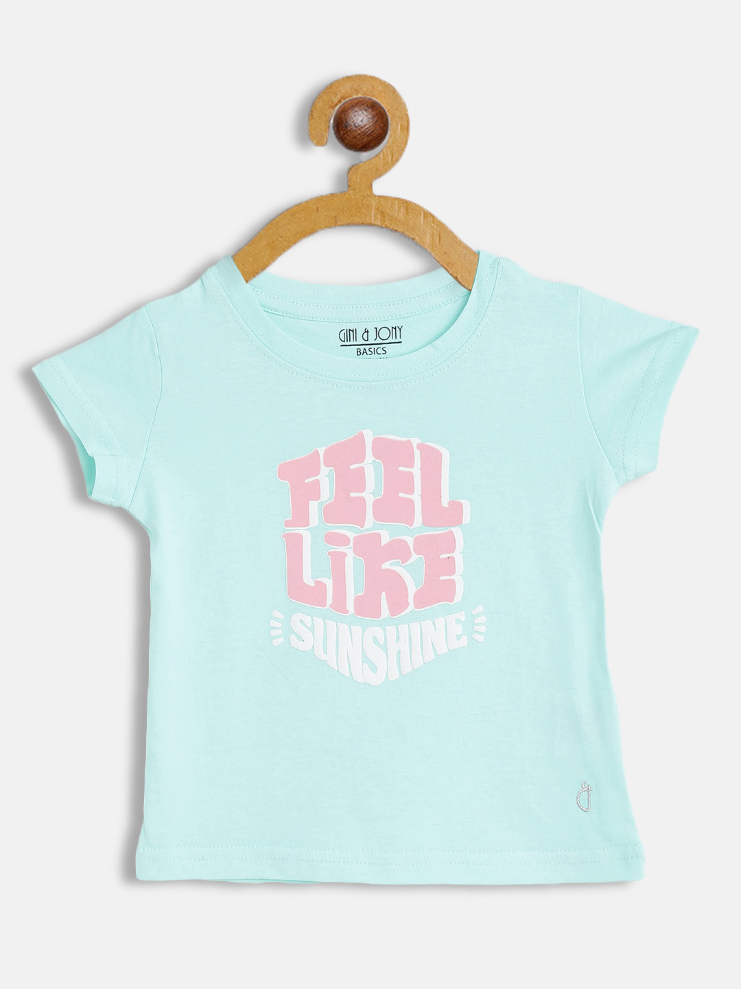 Gini and Jony Girls Blue & Pink Pure Cotton Typography Print T-shirt