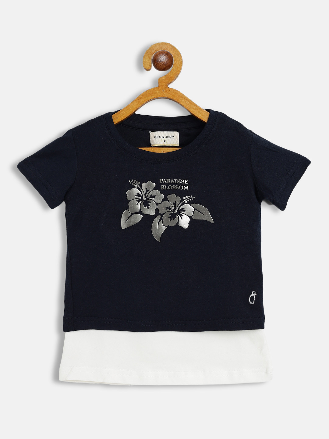 Gini and Jony Girls Navy Blue Floral Print Top with Inner