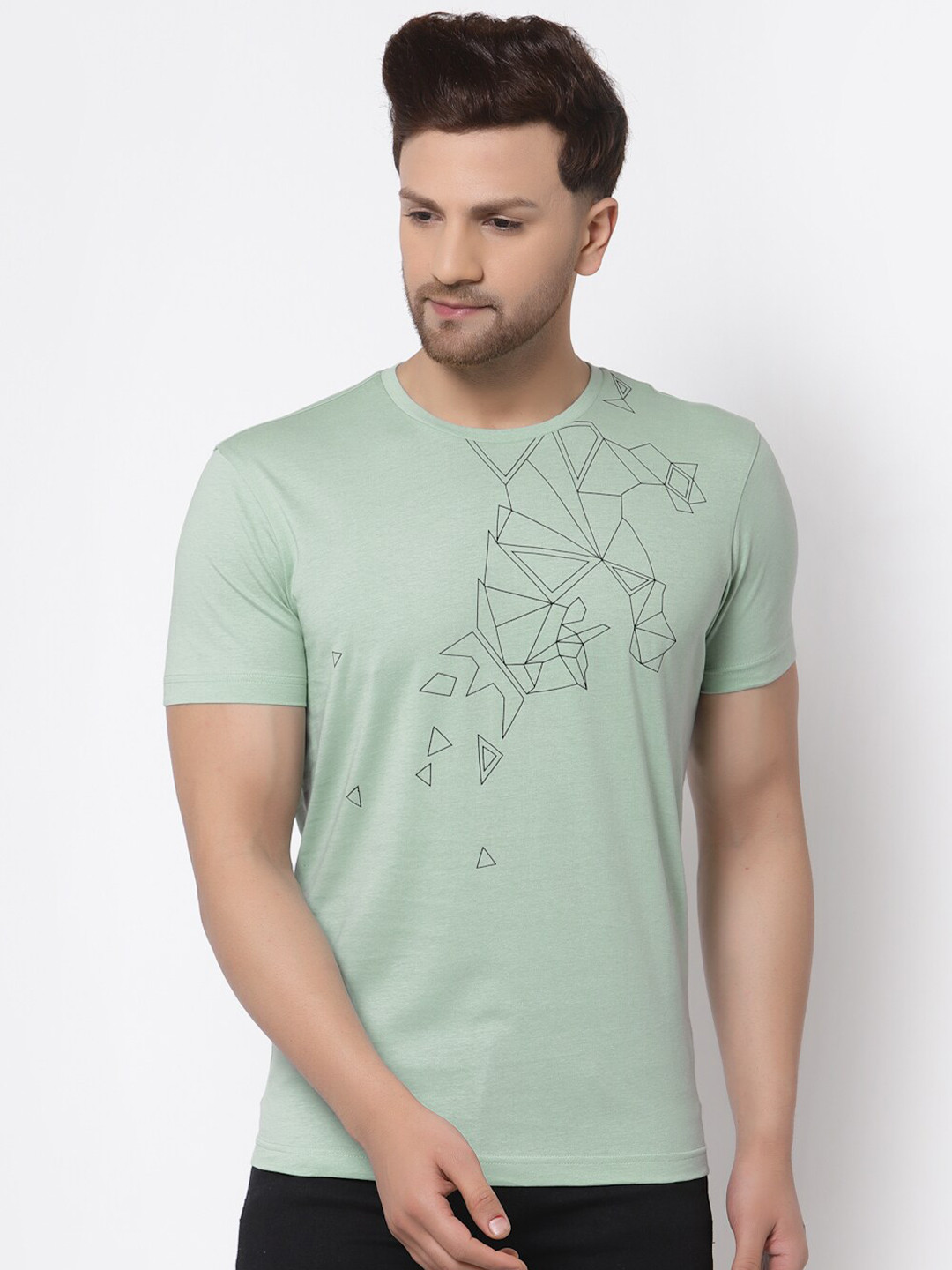 Red Tape Men Gree Printed Pure Cotton T-shirt