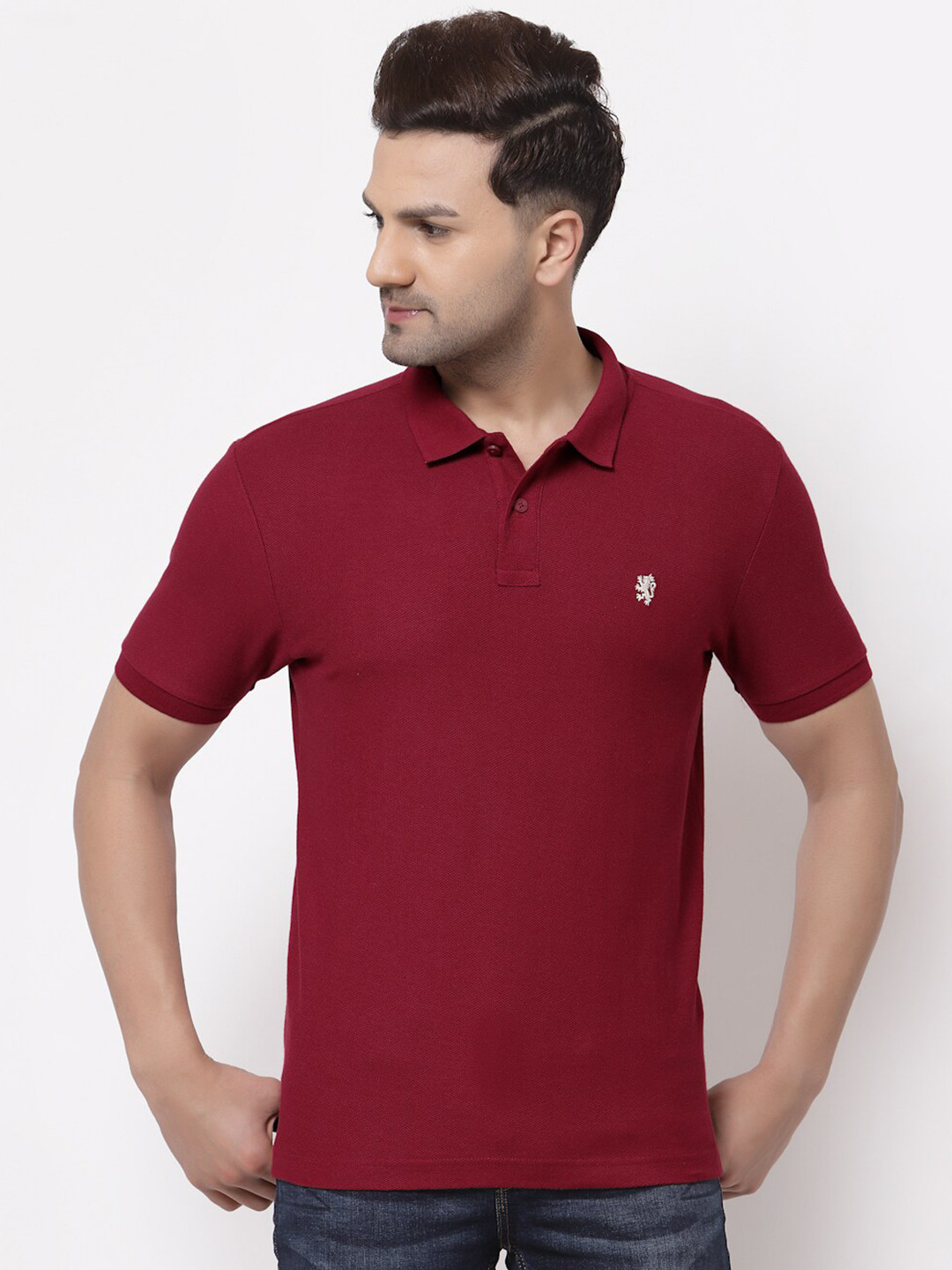Red Tape Men Maroon Pure Cotton Polo Collar T-shirt