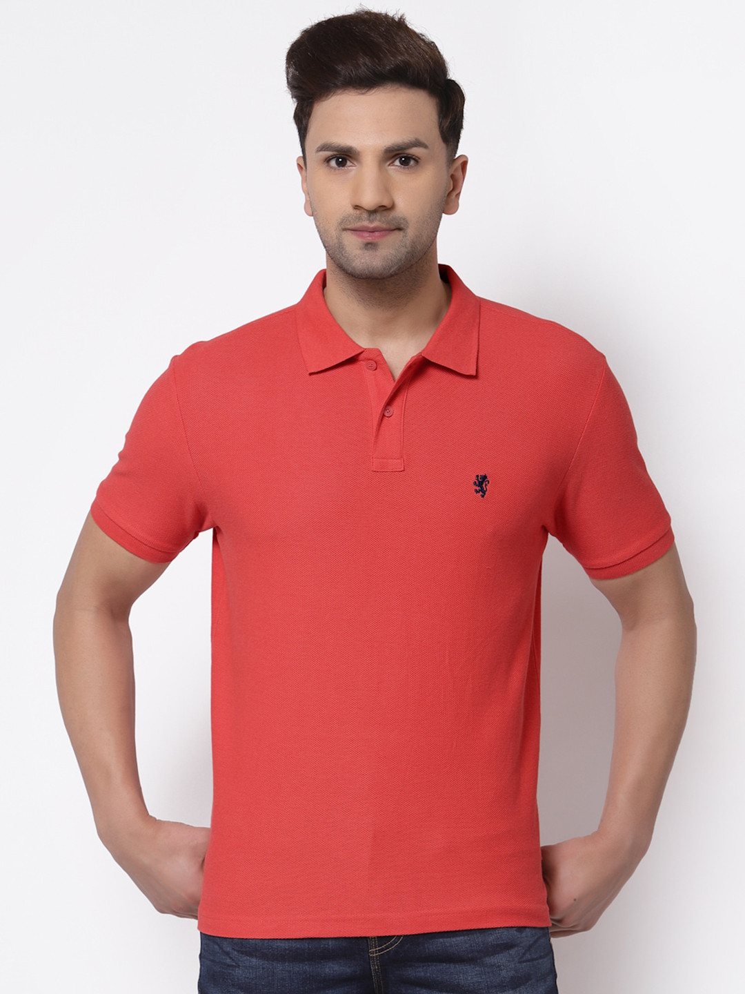 Red Tape Men Coral Polo Collar Pure Cotton T-shirt