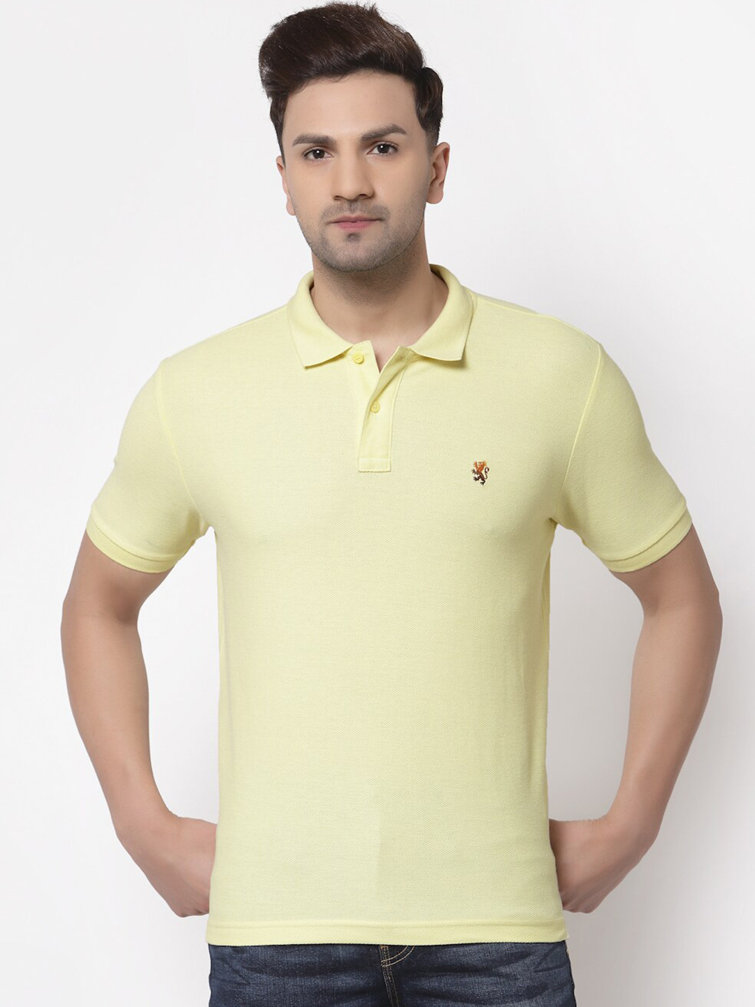 Red Tape Men Yellow Pure Cotton Polo Collar T-shirt